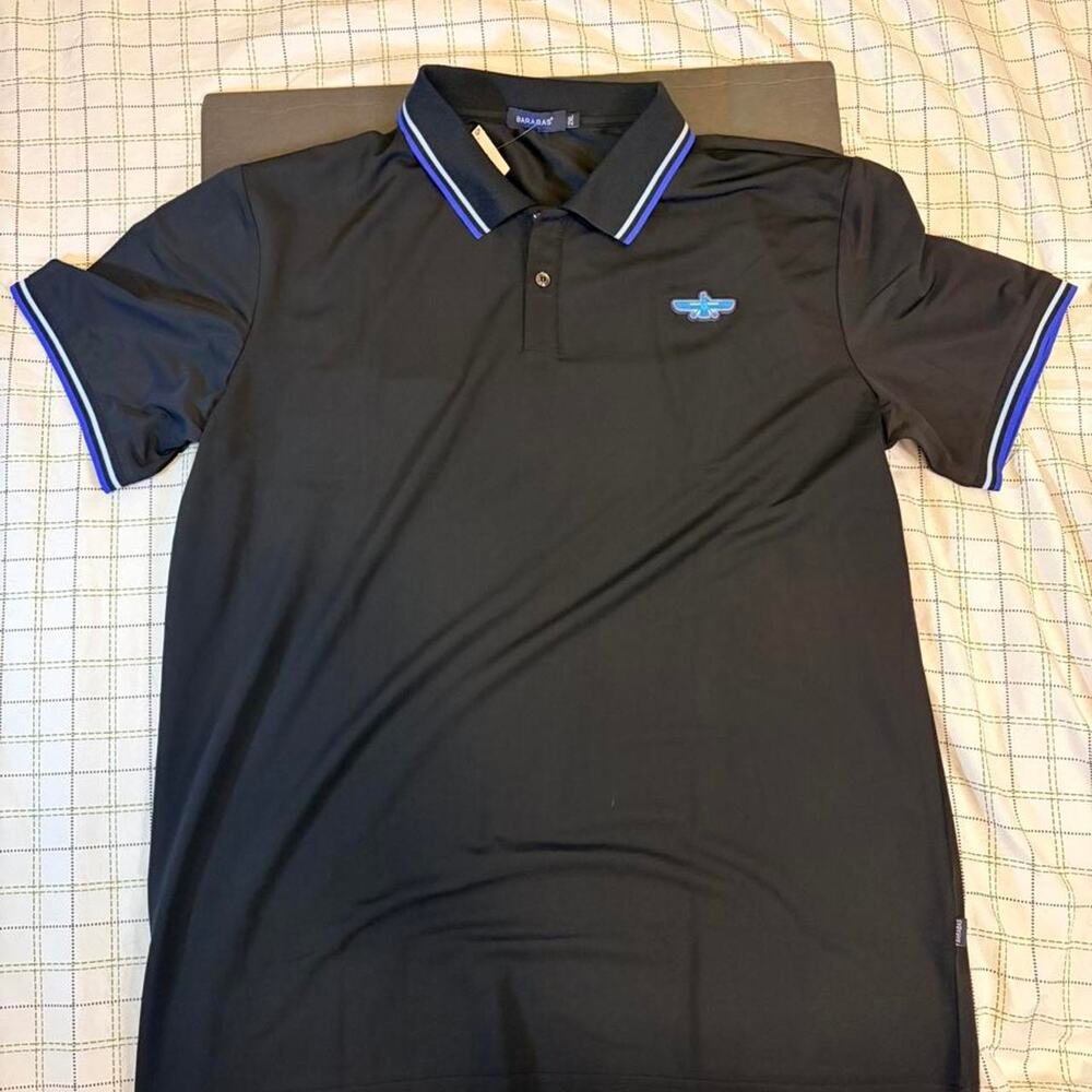Barabas Black Polo Shirt with Blue Accents Size 2XL New